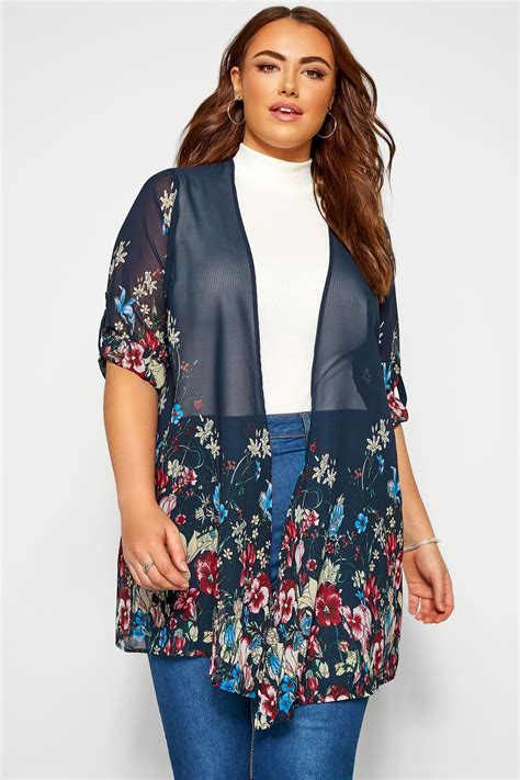 Navy Floral Waterfall Chiffon Cover Up Yours Clothing