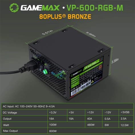 Gamemax Vp 600 M Rgb Rgb Pc Energy Provide 600w Semi Modular 80 Bronze Psu Pfc Silent Fan Pc Pc