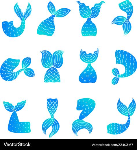 Mermaid tails drawing ocean marine symbols Vector Image