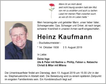 Traueranzeigen Von Heinz Kaufmann Trauerundgedenken De