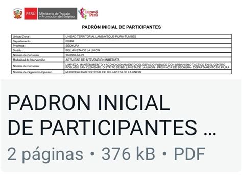 Padr N Inicial De Participantes Llamkasun Municipalidad De