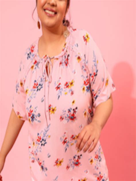 Buy Curvy Street Plus Size Floral Print Tie Up Neck Top Tops For