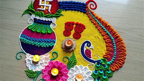 Diwali Lakshmi Pooja rangoli / peacock rangoli design 1013 | Rangoli ...