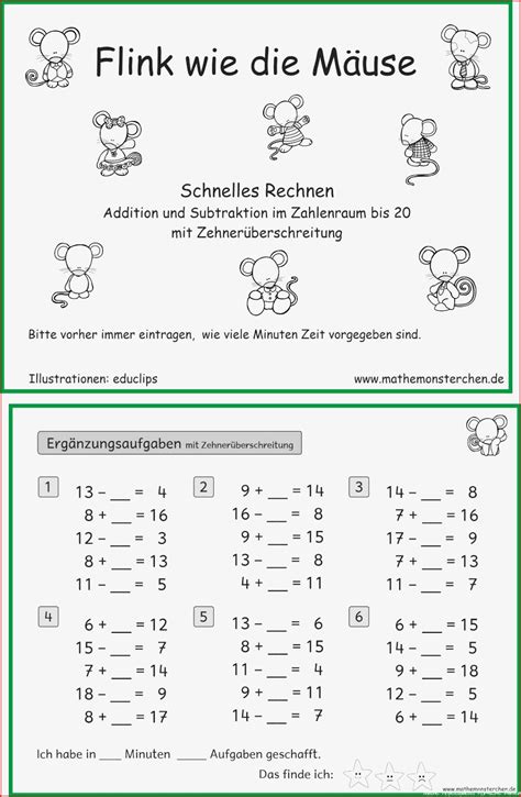 Mathemonsterchen Addition Und Subtraktion Kostenlose Arbeitsbl Tter