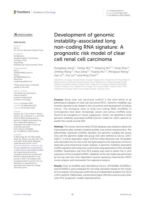 Pdf Development Of Genomic Instability Associated Long Non Coding Rna