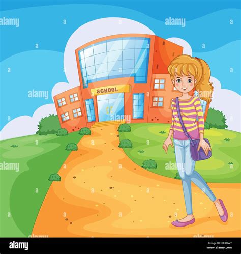 Ilustración De Una Niña Va A La Escuela Imagen Vector De Stock Alamy