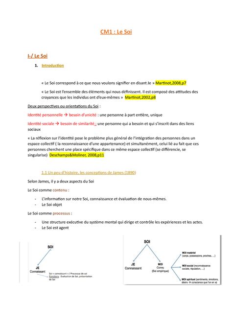 CM1 Le Soi Notes De Cours 1 CM1 Le Soi I Le Soi 1 Introduction