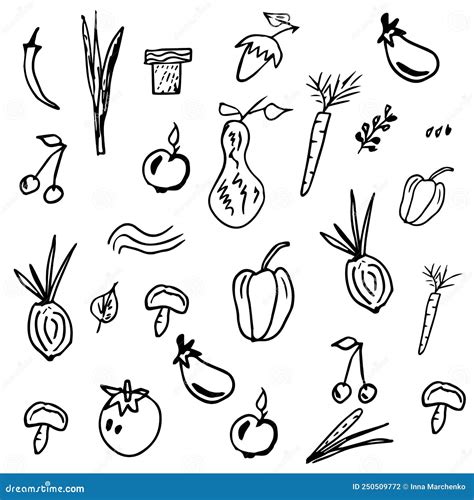 Set Of Hand Drawn Black And White Hand Drawn Vegetables Stock Vector