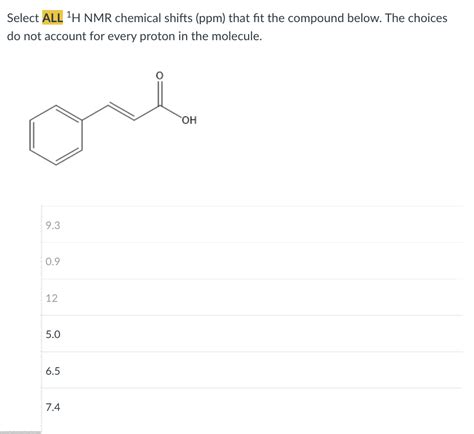 Answered Select All ¹h Nmr Chemical Shifts Ppm  Bartleby