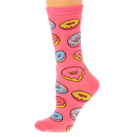 Neon Pink Donut Crew Socks Claire S Us