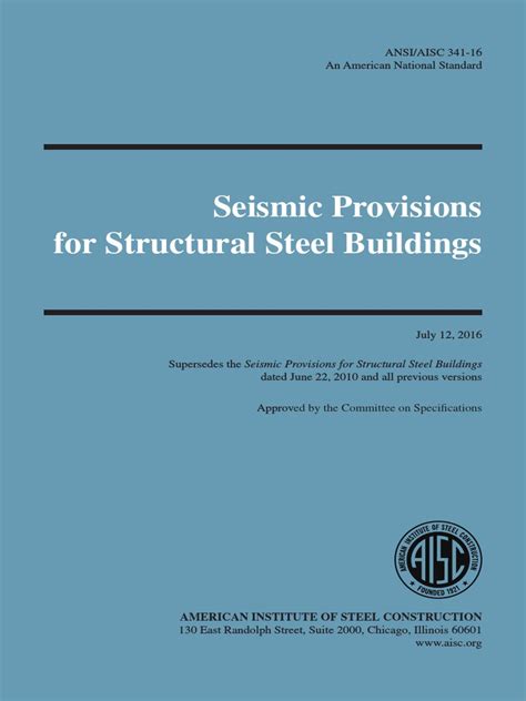 Seismic Provisions For Structural Steel Buildings Ansi Aisc 341 16 Pdf