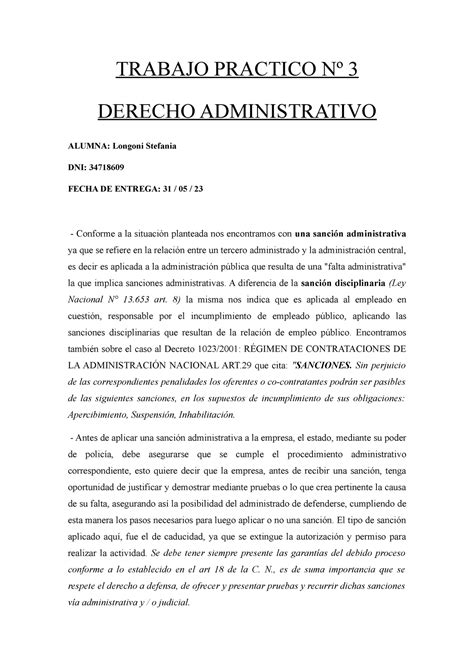 Tp Adm Sl Trabajo Practico N Derecho Administrativo