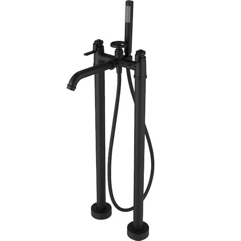 BWE Matte Black 2-handle Freestanding Mid-arc Bathtub Faucet with Hand Shower (Valve Included ...