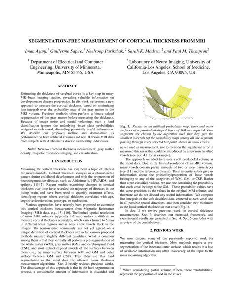 (PDF) Segmentation-free measurement of cortical thickness from MRI