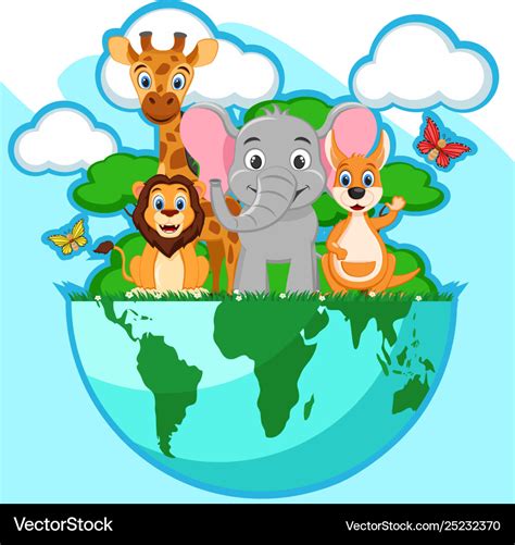 Planet Earth With Wild Animals World Environment Vector Image