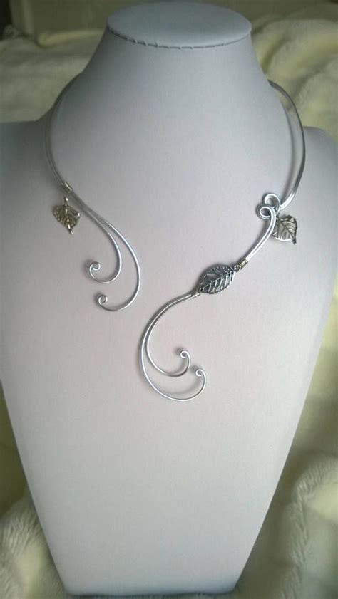 Wire Jewelry Set Open Collar Necklace Silver Wire Necklace Leaves Necklace Silver Jewelry