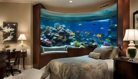 Premium Photo | A bed with a bed and a fish tank in the background