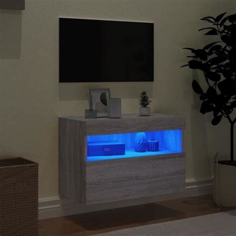 Keenso Meuble Tv Mural Avec Lumi Res Led Sonoma Gris X X Cm