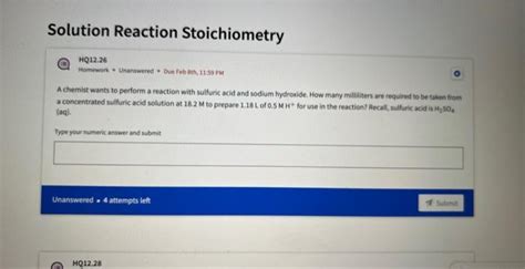 Solved A chemist wants to perform a reaction with sulfuric | Chegg.com