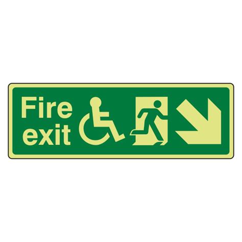 Photoluminescent Wheelchair Fire Exit Arrow Down Right Sign Lasting Impressions Online