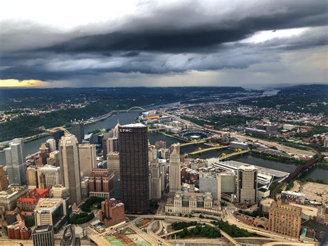 Aerial shot of downtown Pittsburgh as rain was approaching the Steel
