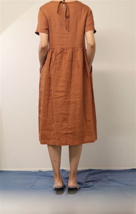 Casual Linen Dress Midi Linen Dress Midi Dress With Side Etsy