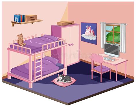 Bedroom in Pink Interior Design Stock Illustration - Illustration of ...