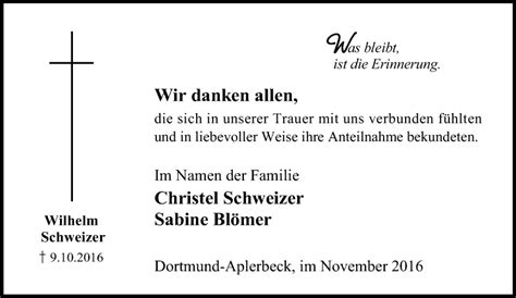 Traueranzeigen Von Wilhelm Schweizer Trauer In NRW De