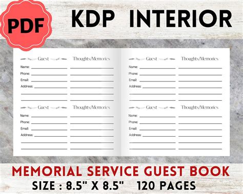 Funeral Memorial Template Printable PDF File Low Content Book KDP ...