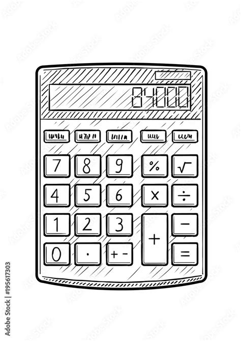 Calculator Illustration Drawing Engraving Ink Line Art Vector