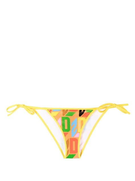 DSQUARED2 Logo Print Side Tie Bikini Bottoms Farfetch