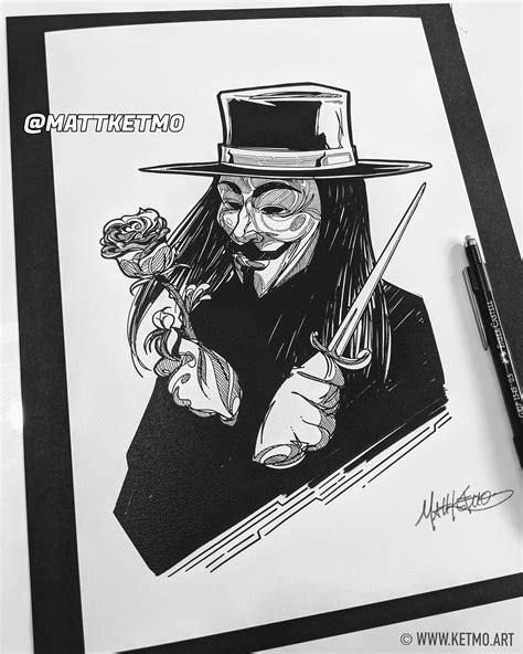 V for Vendetta in my art style (@MattKetmo) : r/drawing