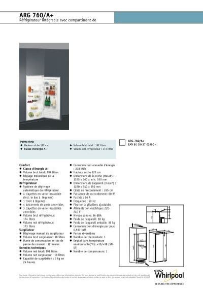 Whirlpool R Frig Rateur Armoire Int Grable Avec Compartiment