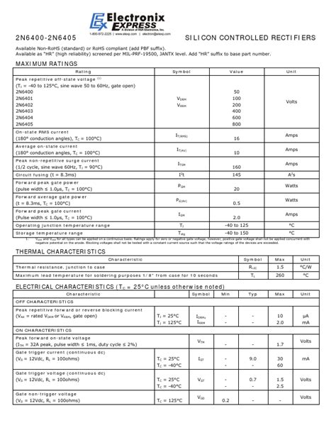 N Datasheet Silicon Controlled Rectifiers