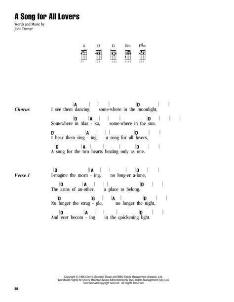 A Song For All Lovers Sheet Music John Denver Ukulele Chordslyrics