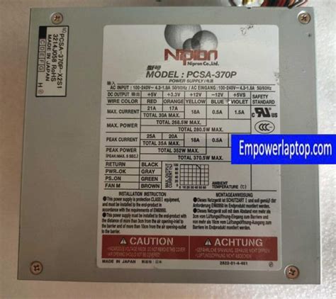 Alimentatore NiPron PCSA 370P 370W PCSA 370P X2S1 Potenzia Il Laptop