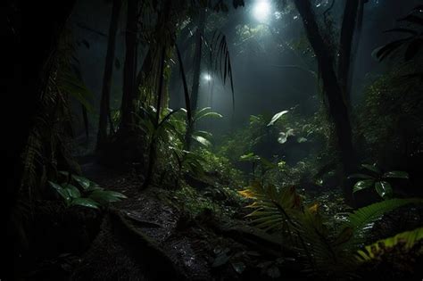 Premium AI Image | Nighttime in the rainforest with eerie and magical ...