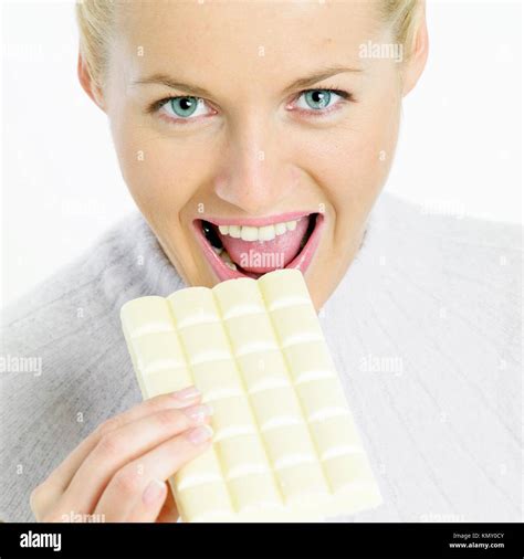 Woman With White Chocolate Stock Photo Alamy