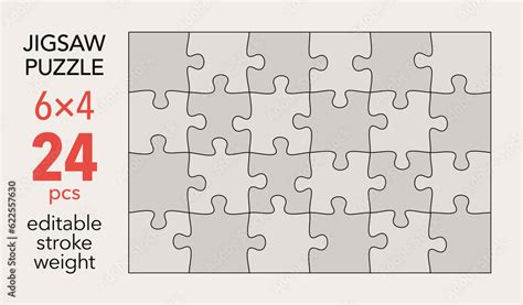 Empty jigsaw puzzle grid template, 6x4 shapes, 24 pieces. Separate ...