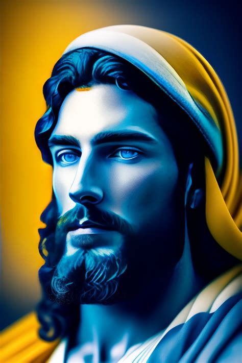 Lexica A Portrait Of Jesus Blue White And Yellow Manl Highly