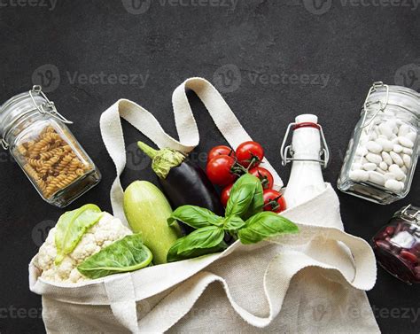 Zero Waste Concept Eco Bag With Fruits And Vegetables Stock