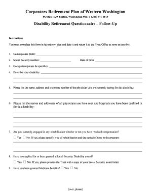 Fillable Online Ctww Disability Retirement Questionnaire Retiree