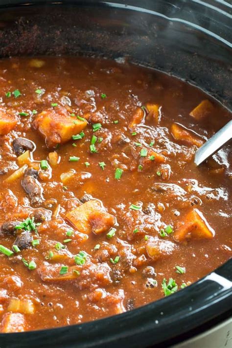 Sweet Potato Black Bean Chili Slow Cooker • Dishing Delish