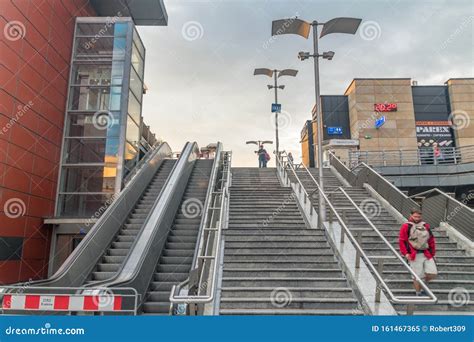 Stairs To MDA Bus Station From Krakow Glowny Railway Station At Sunrise