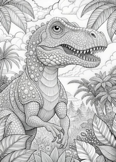 Adult Coloring Page Dinosaur Premium Ai Generated Image