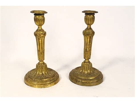 Paire Bougeoirs Louis Xvi Bronze Dor Flambeaux Candlesticks Xviii Si Cle