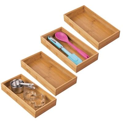 Mdesign Bamboo Stackable Kitchen Drawer Organizer Tray 4 Pack