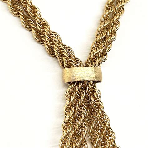 Vintage NAPIER Triple Chain TASSEL Necklace SIGNED Go Gem