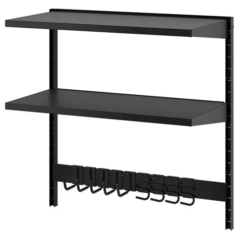 Bror Wall Shelf Combination With Hooks2 Shelvesblack 88x45x90 Cm Ikea