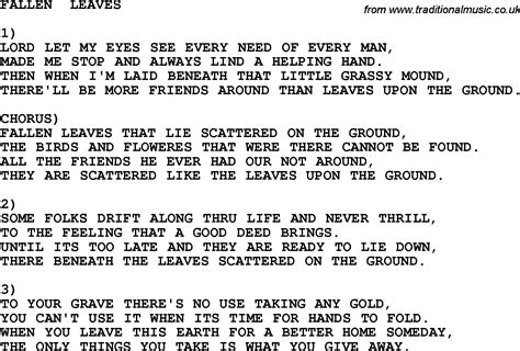 Country Southern And Bluegrass Gospel Song Fallen Leaves Lyrics